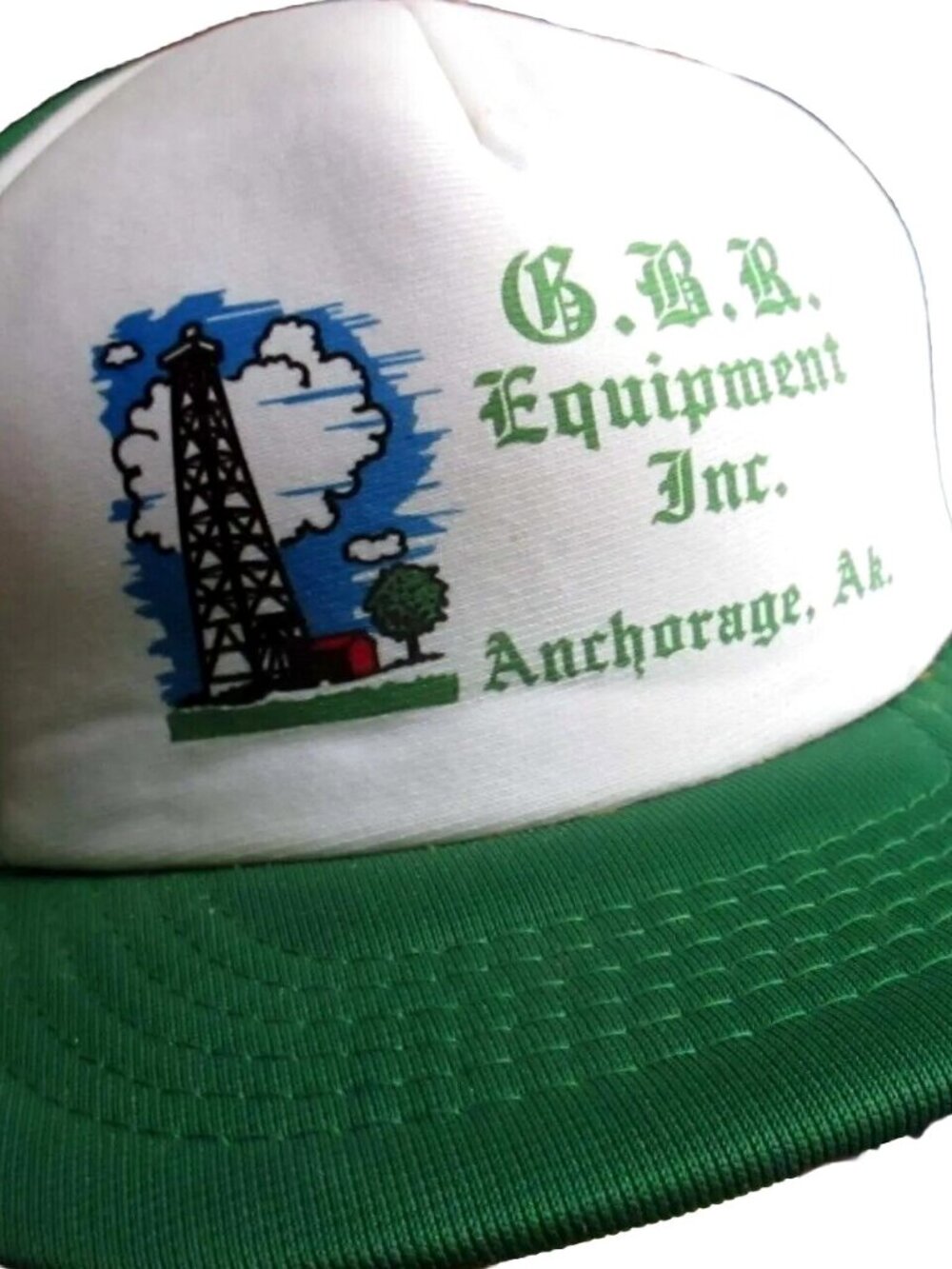 Vintage Trucker Hat G.B.R. Equipment Inc. Anchorage AK Green & White Headliner